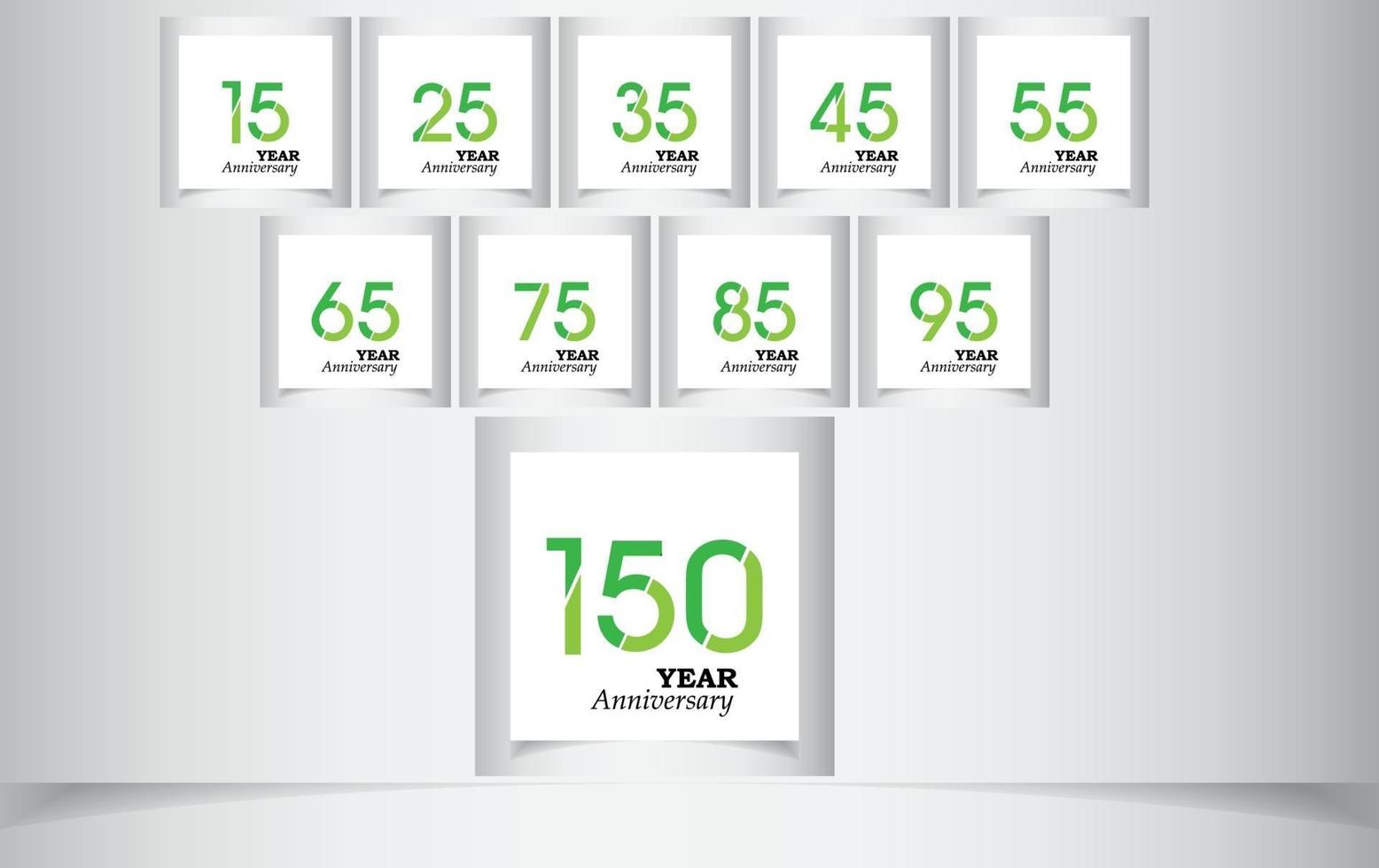 imposta l & # 39; illustrazione di progettazione del modello di vettore di colore verde di anniversario dell & # 39; anno