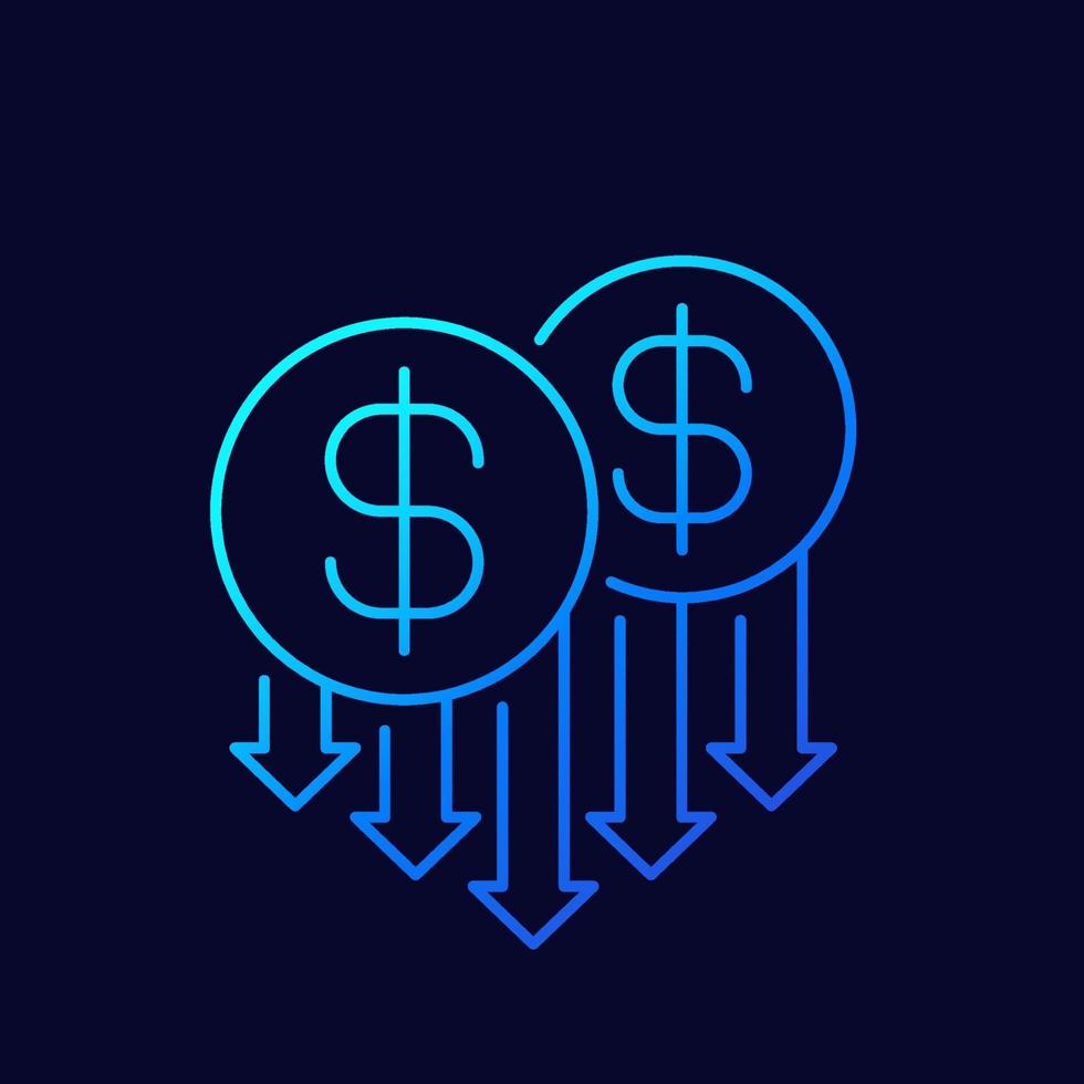 icona di sottile linea di calo dei prezzi vettore