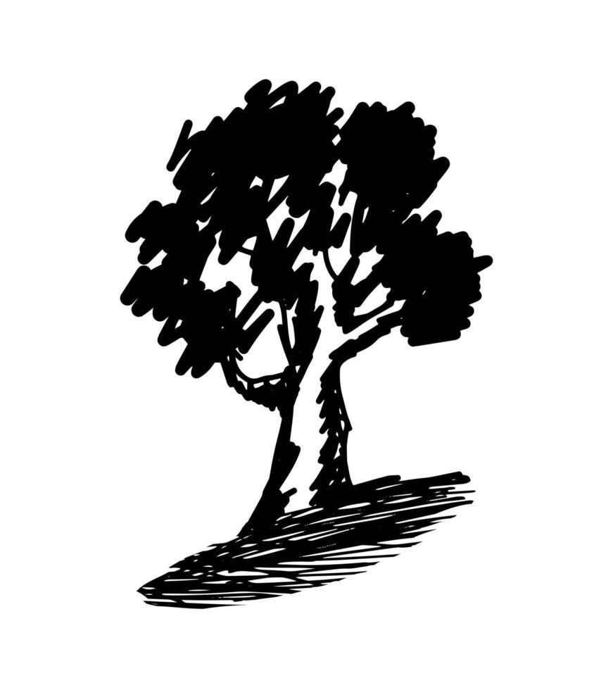 mano disegnato albero schizzo isolato su bianca sfondo. scarabocchio paesaggio disegno. ruvido penna disegno. logo design. vettore