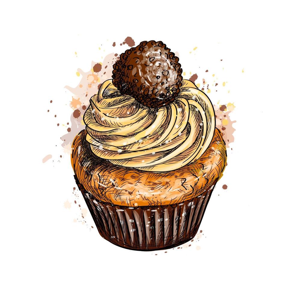 cupcake con crema da una spruzzata di acquerello, schizzo disegnato a mano. illustrazione vettoriale di vernici