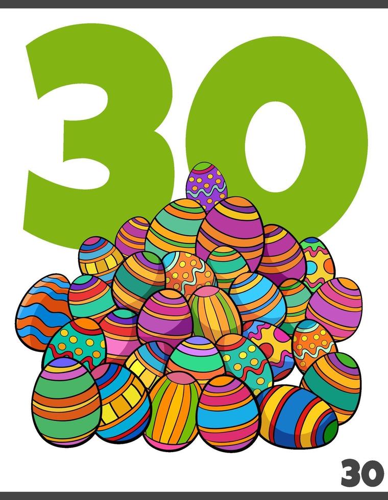 numero trenta e gruppo di uova di Pasqua del fumetto vettore