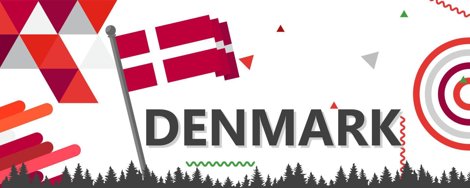 Danimarca nazionale giorno bandiera con danese carta geografica, bandiera colori tema sfondo e geometrico astratto. vettore