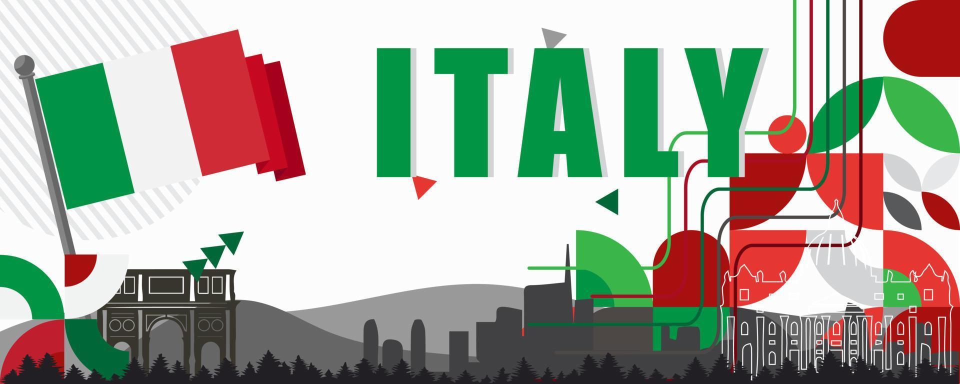 Italia nazionale giorno bandiera design. italiano bandiera astratto geometrico retrò forme di rosso e verde colore. Italia vettore illustrazione.