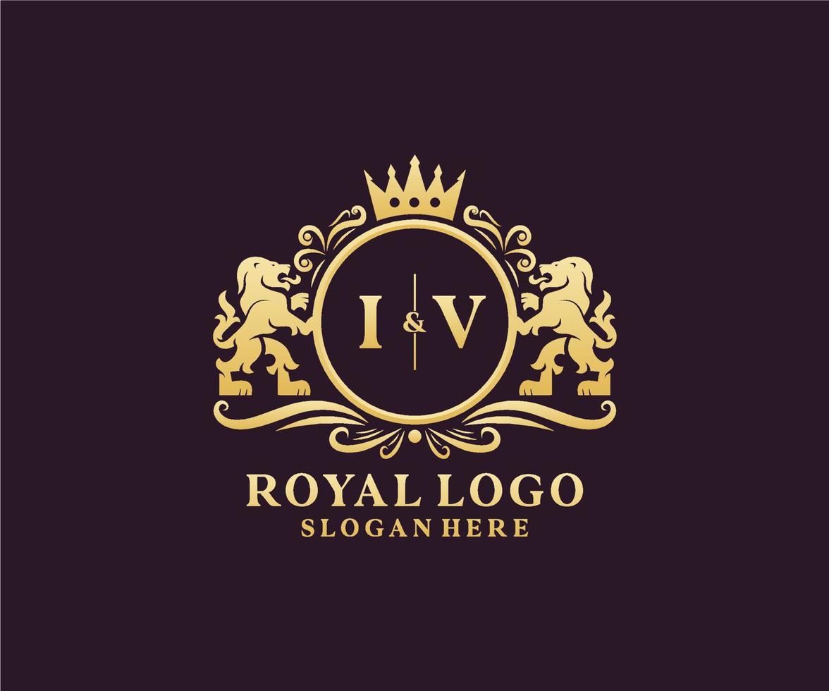 iniziale iv lettera Leone reale lusso logo modello nel vettore arte per ristorante, regalità, boutique, bar, Hotel, araldico, gioielleria, moda e altro vettore illustrazione.