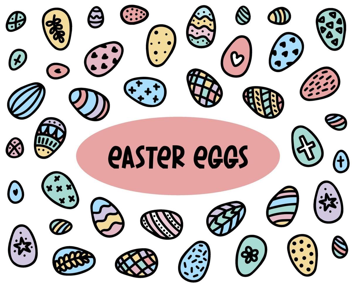 insieme di doodle di uova di Pasqua. illustrazione vettoriale disegnato a mano