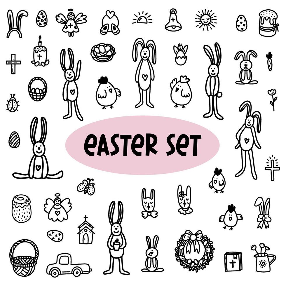 set di scarabocchi di Pasqua. illustrazione vettoriale disegnato a mano in stile doodle.