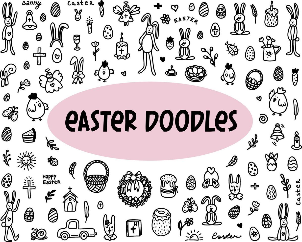 set di scarabocchi di Pasqua. illustrazione vettoriale disegnato a mano in stile doodle.