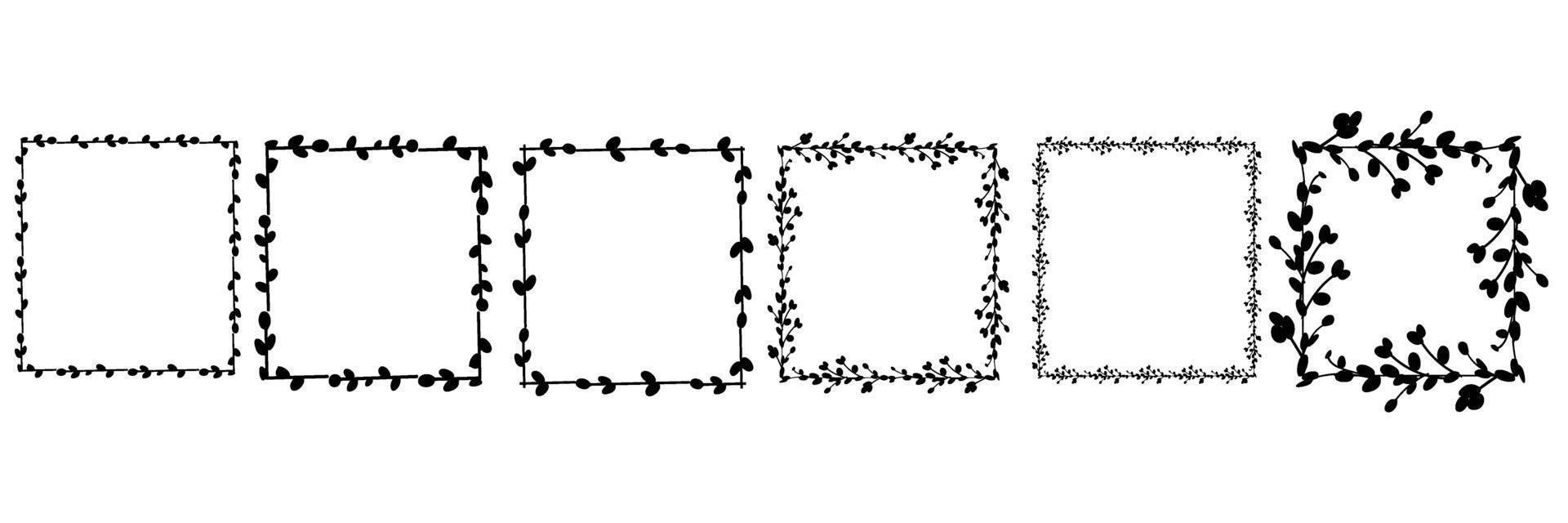 set di cornici quadrate di Pasqua. cornice quadrata fatta di ramoscelli di salice. ghirlanda di Pasqua fatta di steli di salice.illustrazione piatta vettoriale. design per inviti, stampa. illustrazione vettoriale