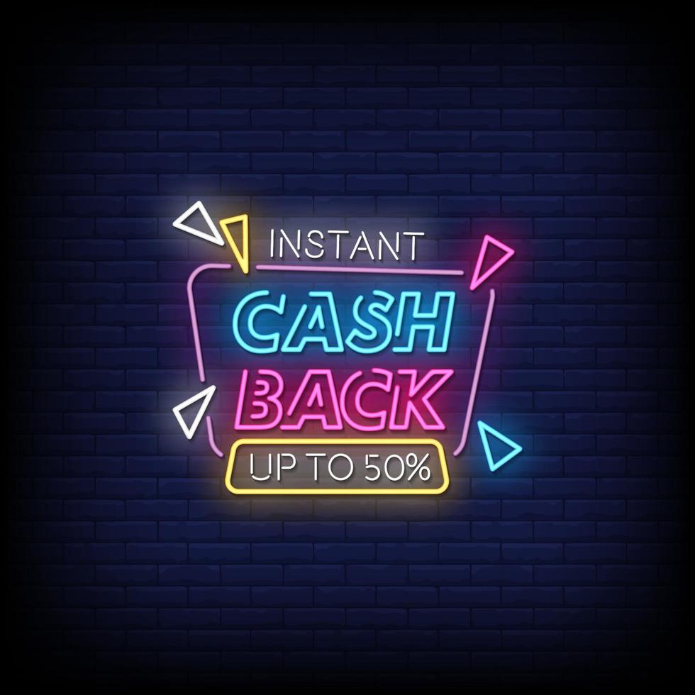 cashback insegne al neon stile testo vettoriale