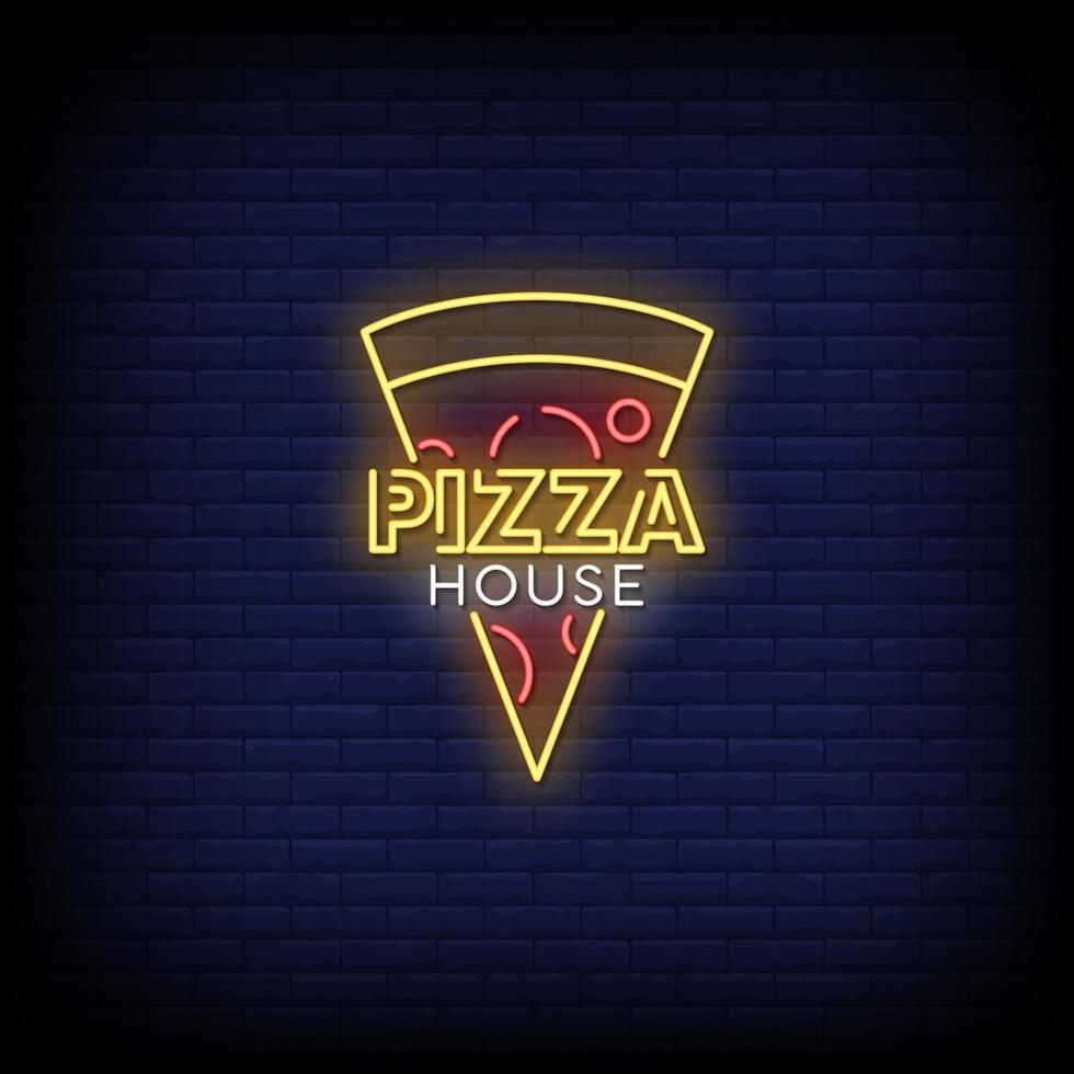 vettore del testo di stile delle insegne al neon della casa della pizza