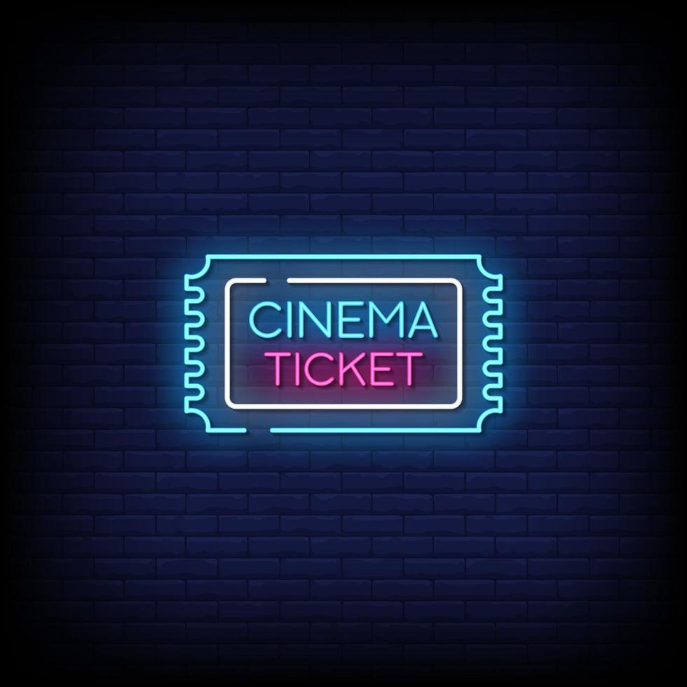 vettore del testo di stile delle insegne al neon del biglietto del cinema