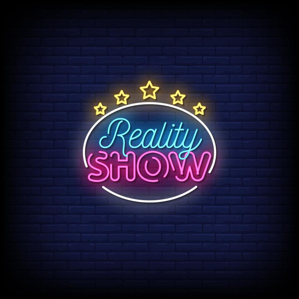 reality show insegne al neon stile testo vettoriale