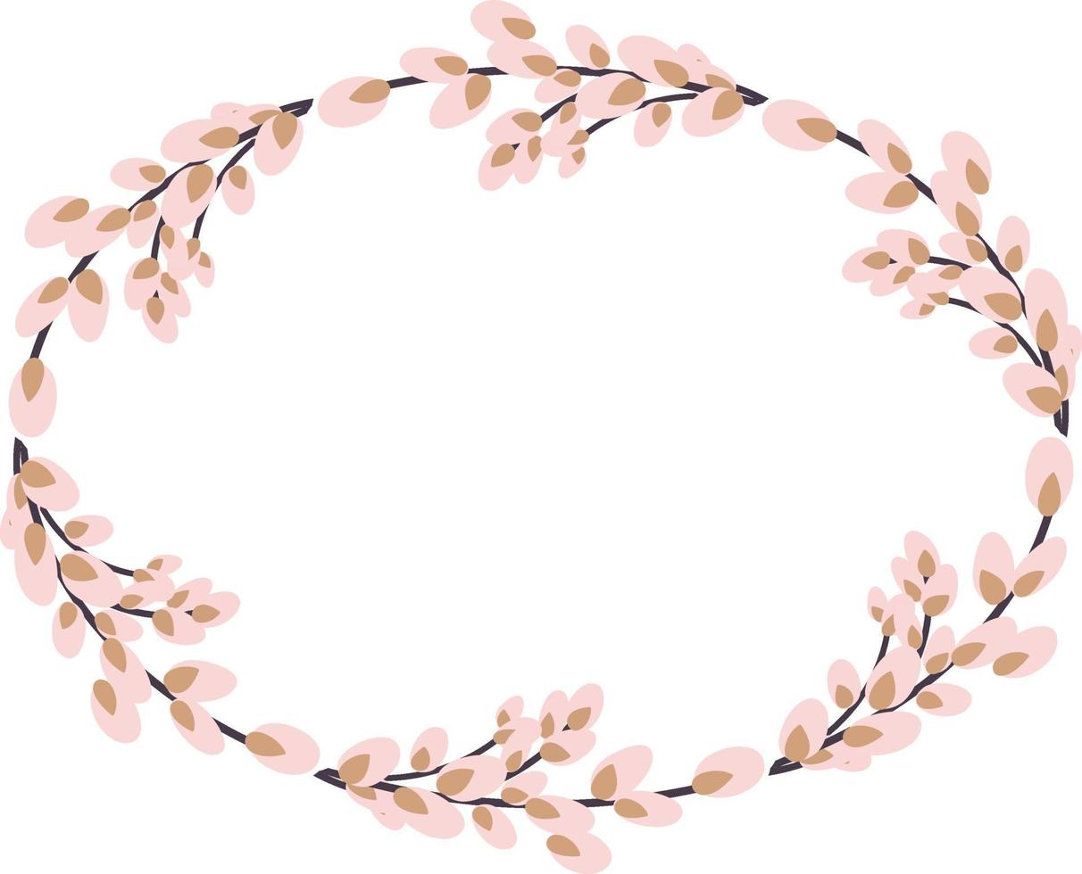 ghirlanda ovale di salice. willow wreath.easter corona fatta di willow stalks.vector illustrazione piatta isolato su uno sfondo bianco. design per inviti, cartoline, stampa. vettore