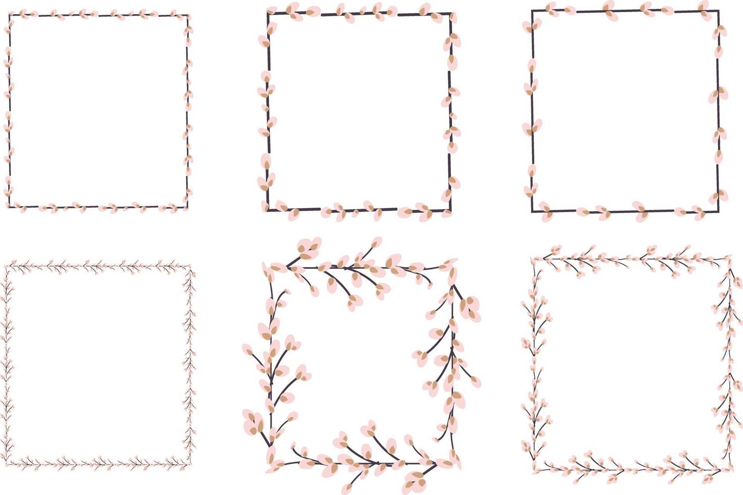 Cornice quadrata fatta di ramoscelli di salice. ghirlanda di Pasqua fatta di steli di salice. illustrazione piatta vettoriale isolato su uno sfondo bianco. design per inviti, cartoline, stampa.