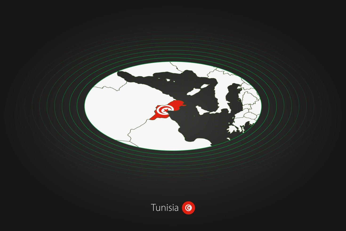 tunisia carta geografica nel buio colore, ovale carta geografica con vicino Paesi. vettore