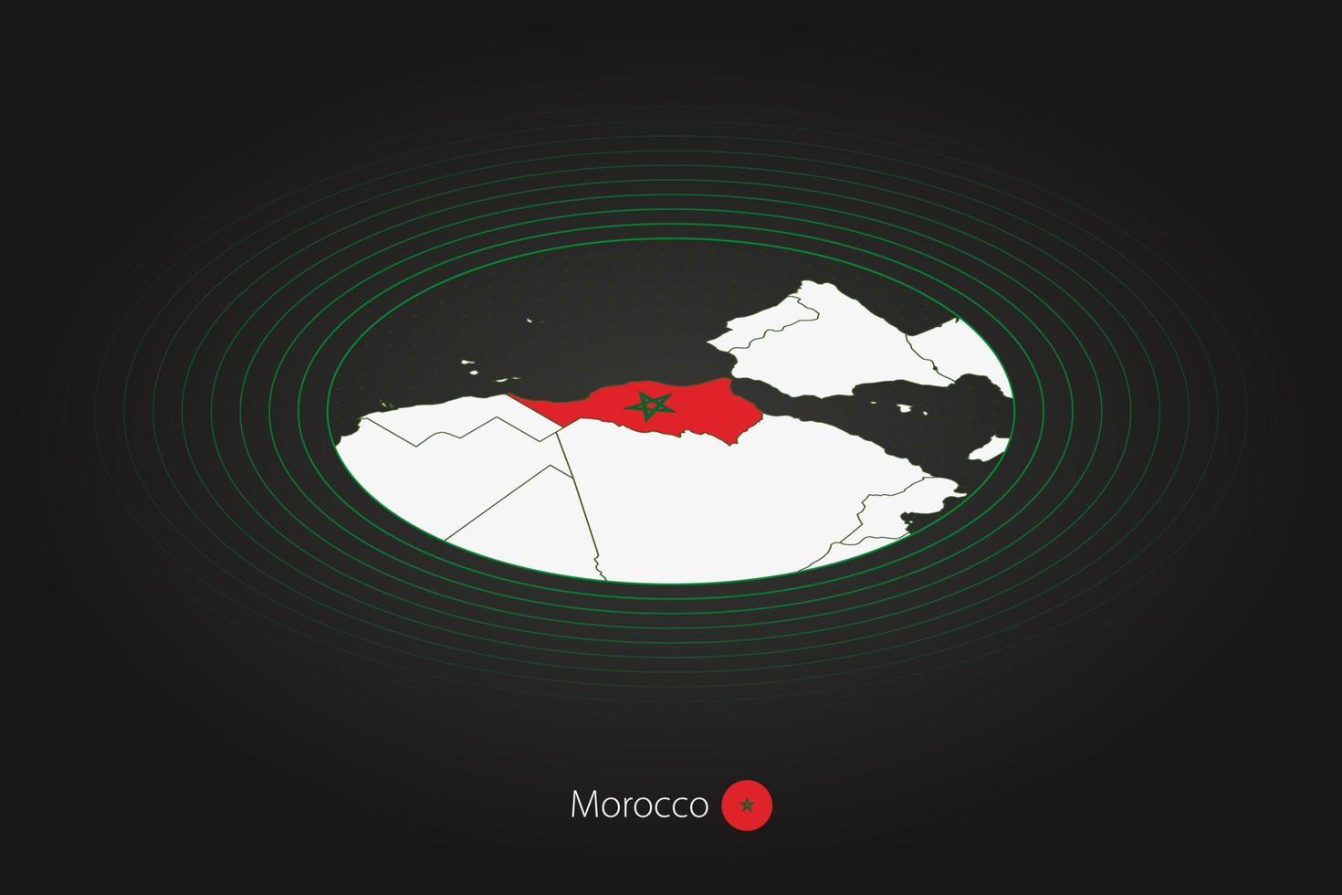 Marocco carta geografica nel buio colore, ovale carta geografica con vicino Paesi. vettore