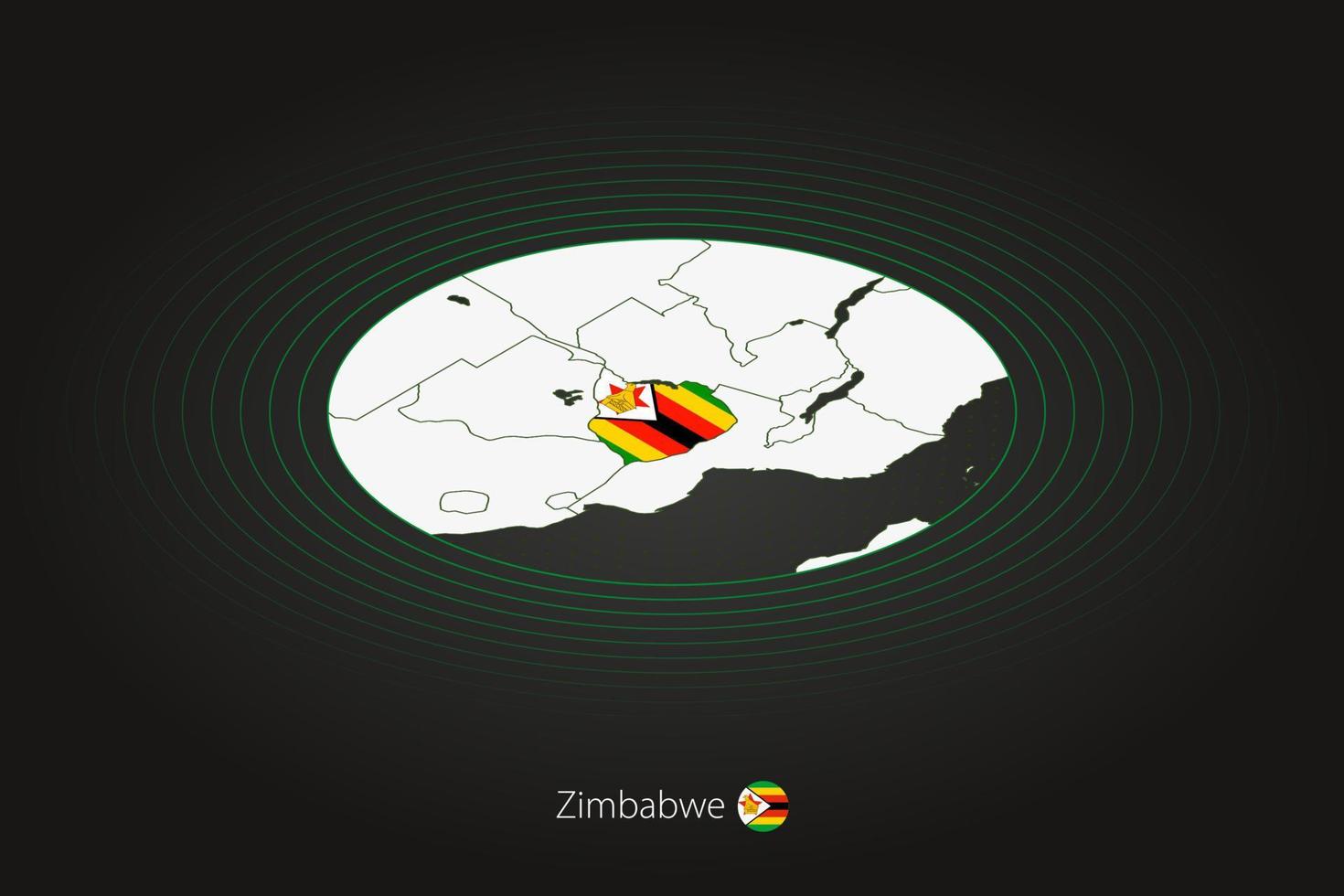 Zimbabwe carta geografica nel buio colore, ovale carta geografica con vicino Paesi. vettore