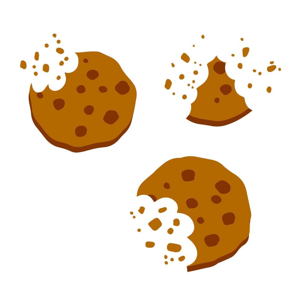 mordere di dolce. pane briciole. cioccolato dolcezza. piatto cartone animato illustrazione. mangiato biscotti. vettore