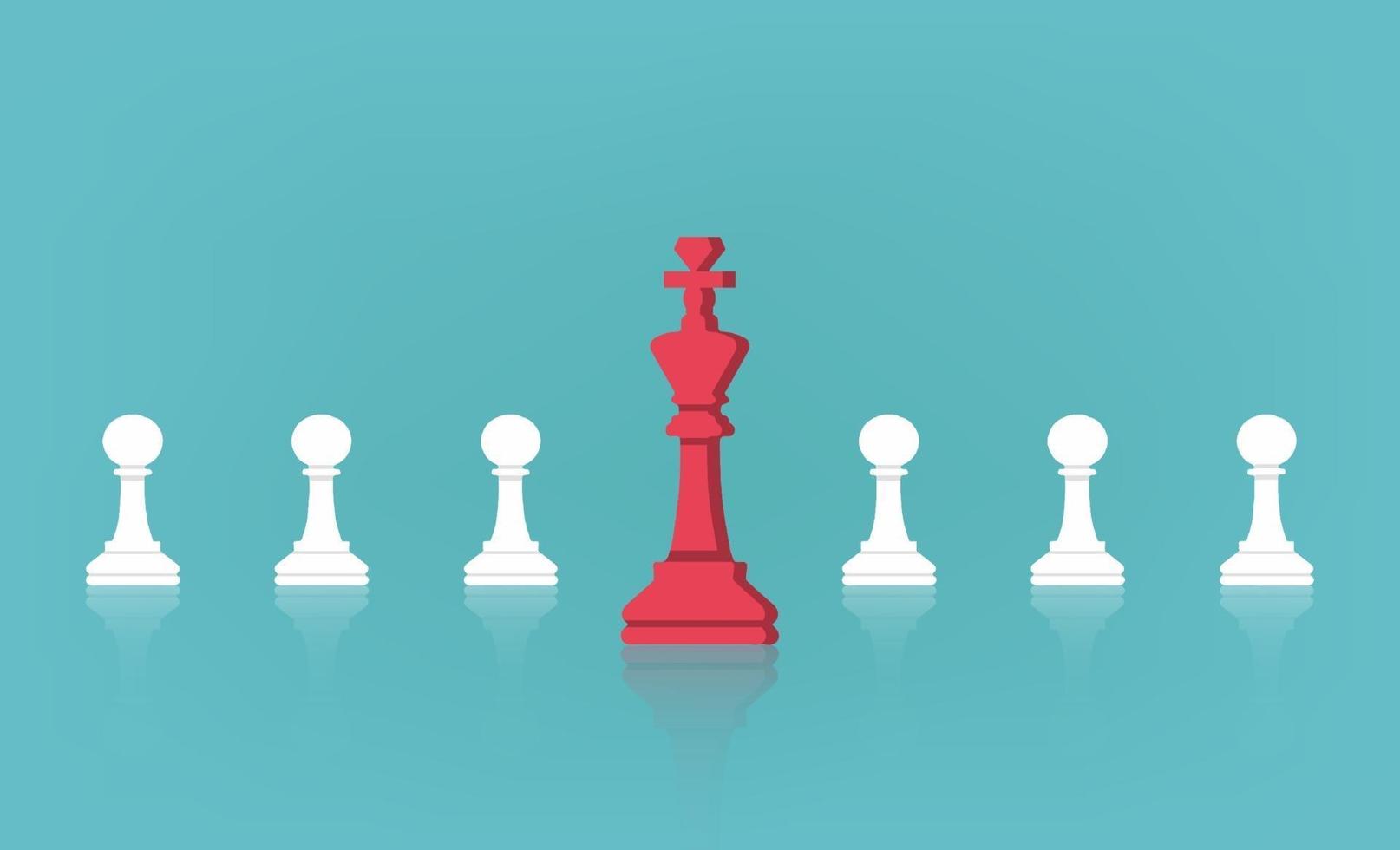 concetto di leadership con il re degli scacchi davanti all'illustrazione di vettore di linea di pedine.