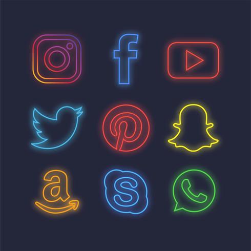 Icone di social media al neon vettore
