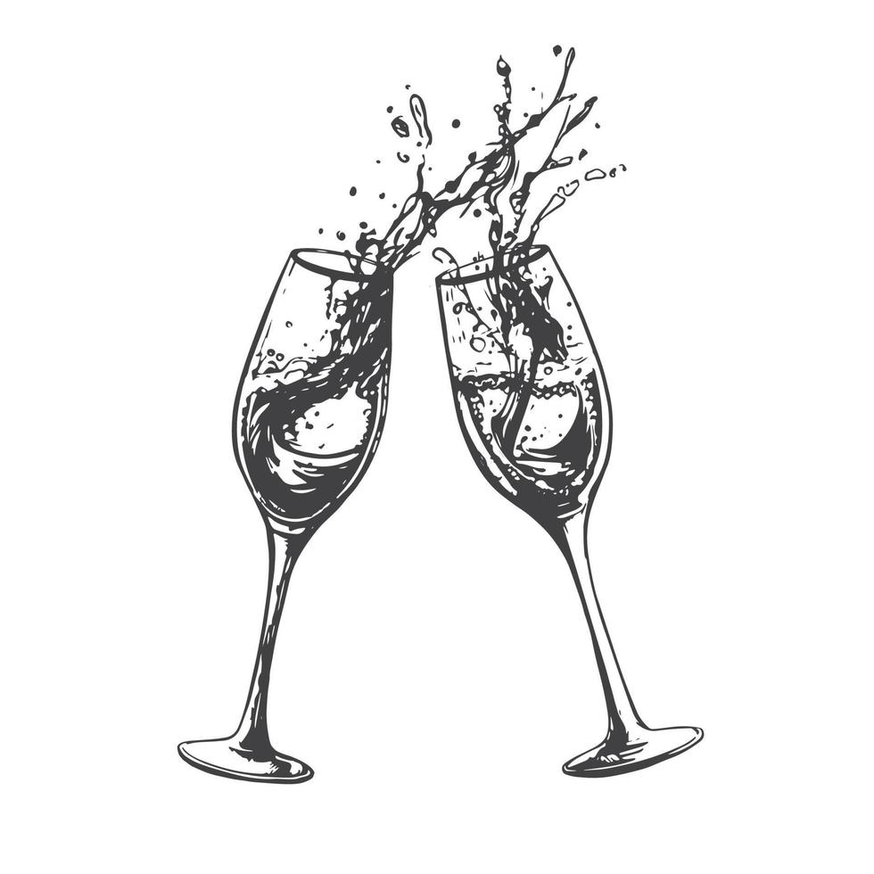 Champagne bicchieri mano disegnato illustrazioni. vettore