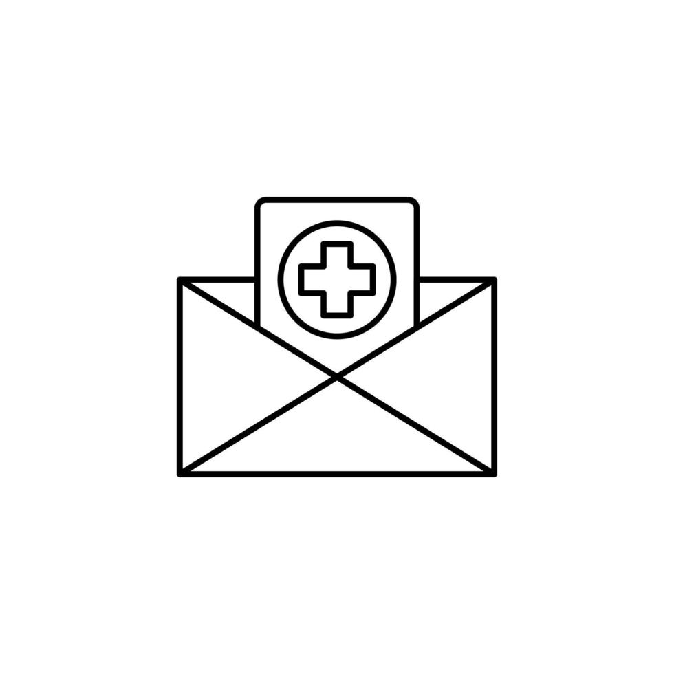 medico attraversare su lettera nel Busta isolato linea icona. esso può essere Usato per siti web, I negozi, striscioni, volantini. vettore