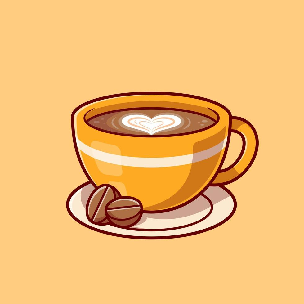 caffè amore schiuma con fagioli cartone animato vettore icona illustrazione. bevanda bevanda icona concetto isolato premio vettore. piatto cartone animato stile