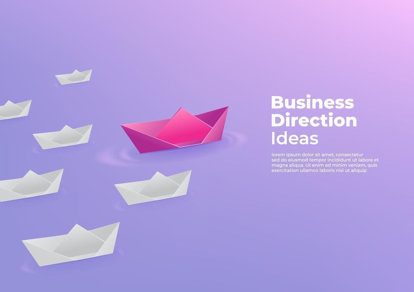 barca di carta rosa origami che galleggia davanti a barche di carta bianca. modello della bandiera di concetto di idee di direzione aziendale. vettore