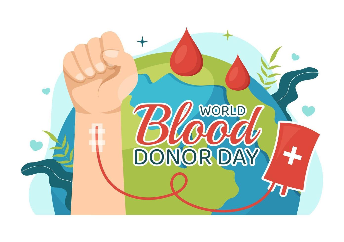mondo sangue donatore giorno su giugno 14 illustrazione con umano donato bloods per dare il destinatario nel Salva vita piatto cartone animato mano disegnato modelli vettore