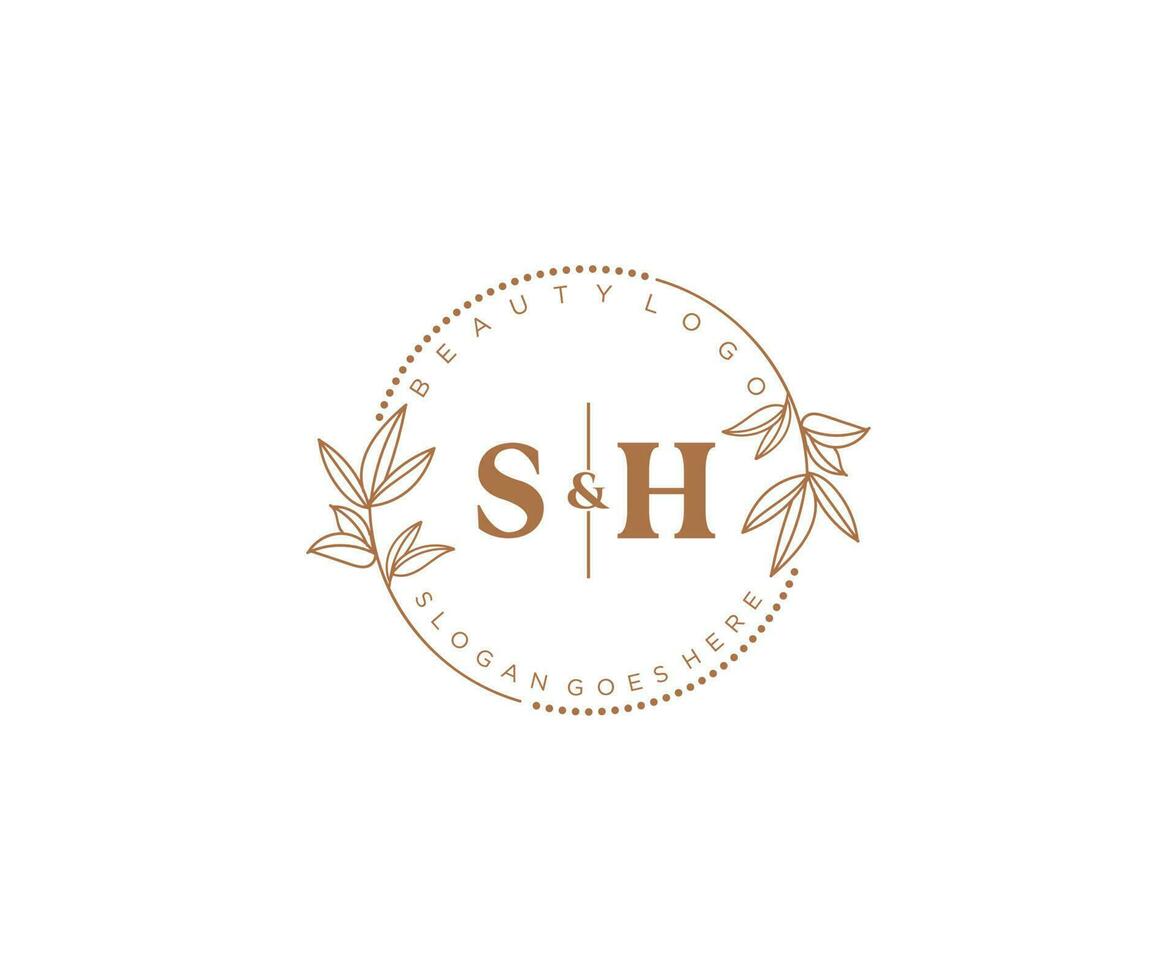 iniziale sh lettere bellissimo floreale femminile modificabile prefabbricato monoline logo adatto per terme salone pelle capelli bellezza boutique e cosmetico azienda. vettore