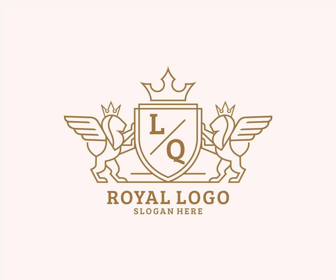 iniziale lq lettera Leone reale lusso stemma araldico logo modello nel vettore arte per ristorante, regalità, boutique, bar, Hotel, araldico, gioielleria, moda e altro vettore illustrazione.