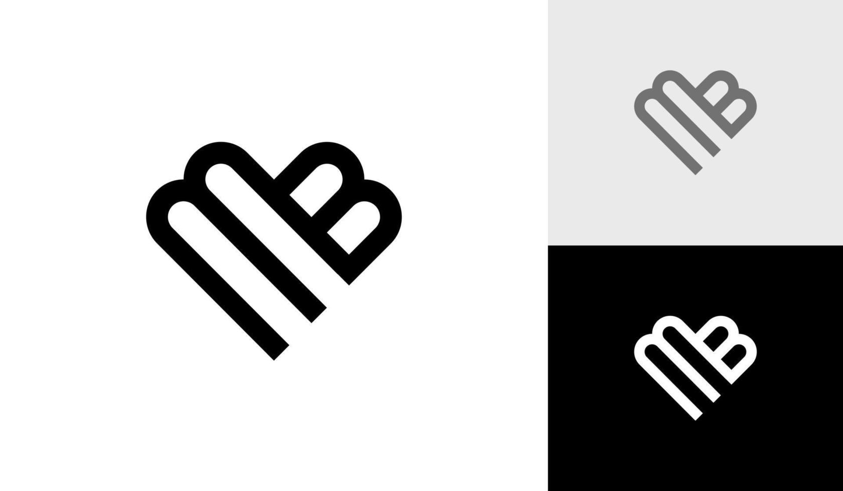 lettera mb monogramma con cuore forma logo design vettore