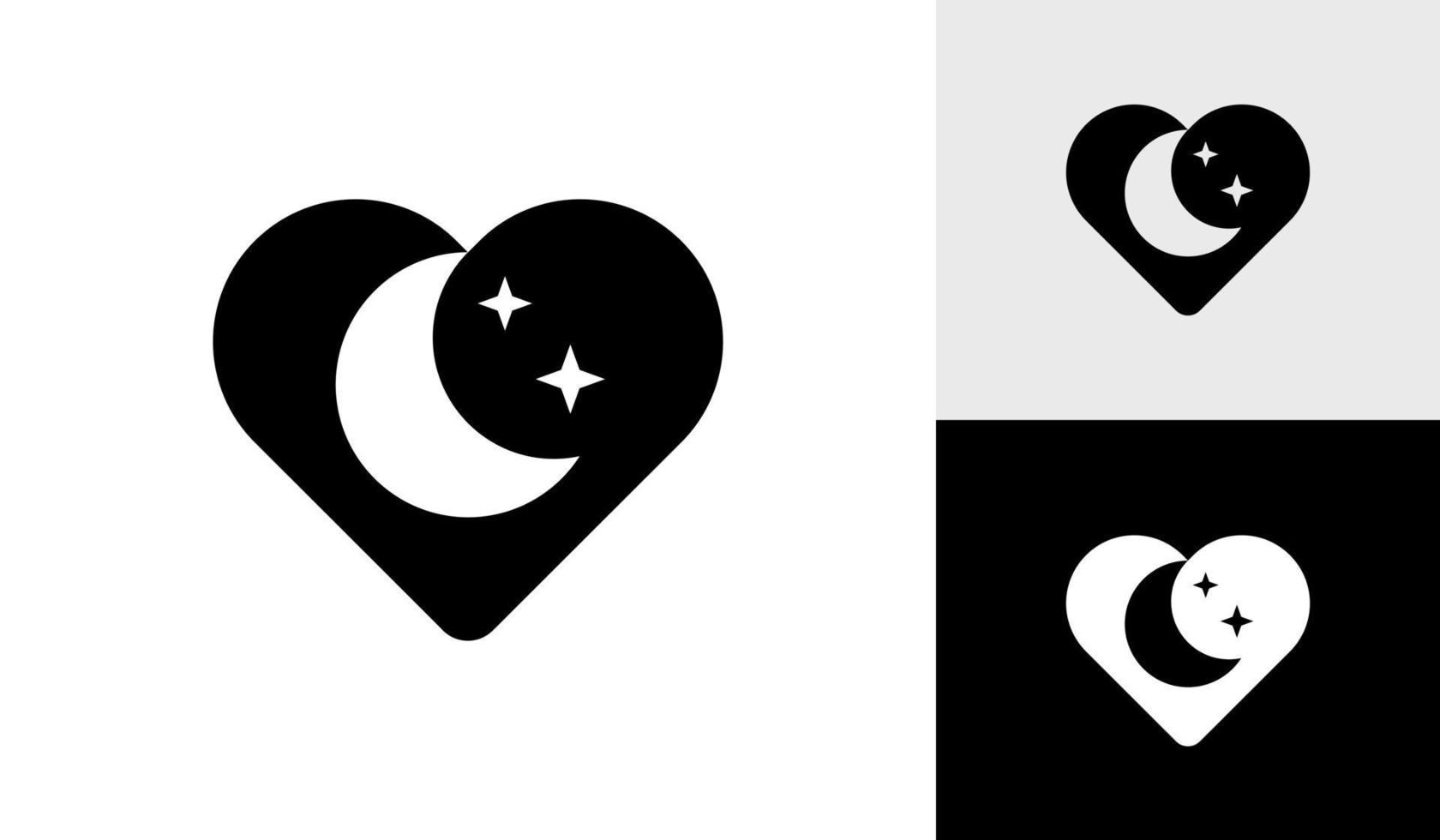 cuore logo design con Luna e stella vettore