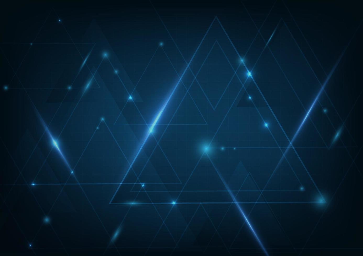 tecnologia astratta triangoli blu scuro forma e linee di fondo con illuminazione. vettore