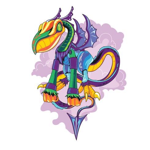 Illustratin Dragon with New Skool Tatuaggi Style vettore