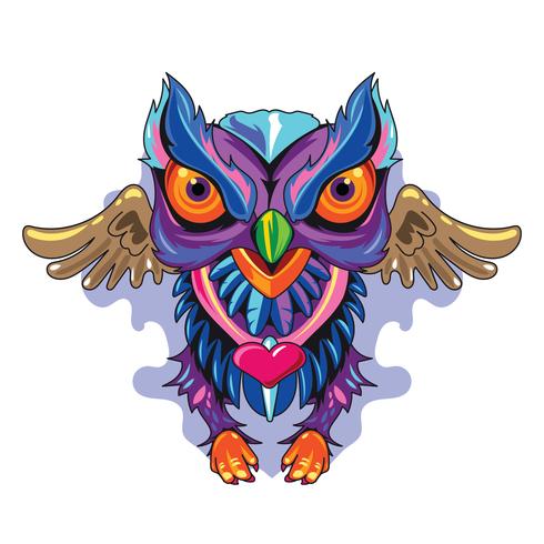 Illustrazione Owl Fulcolor New Skool Tatuaggi Concept vettore