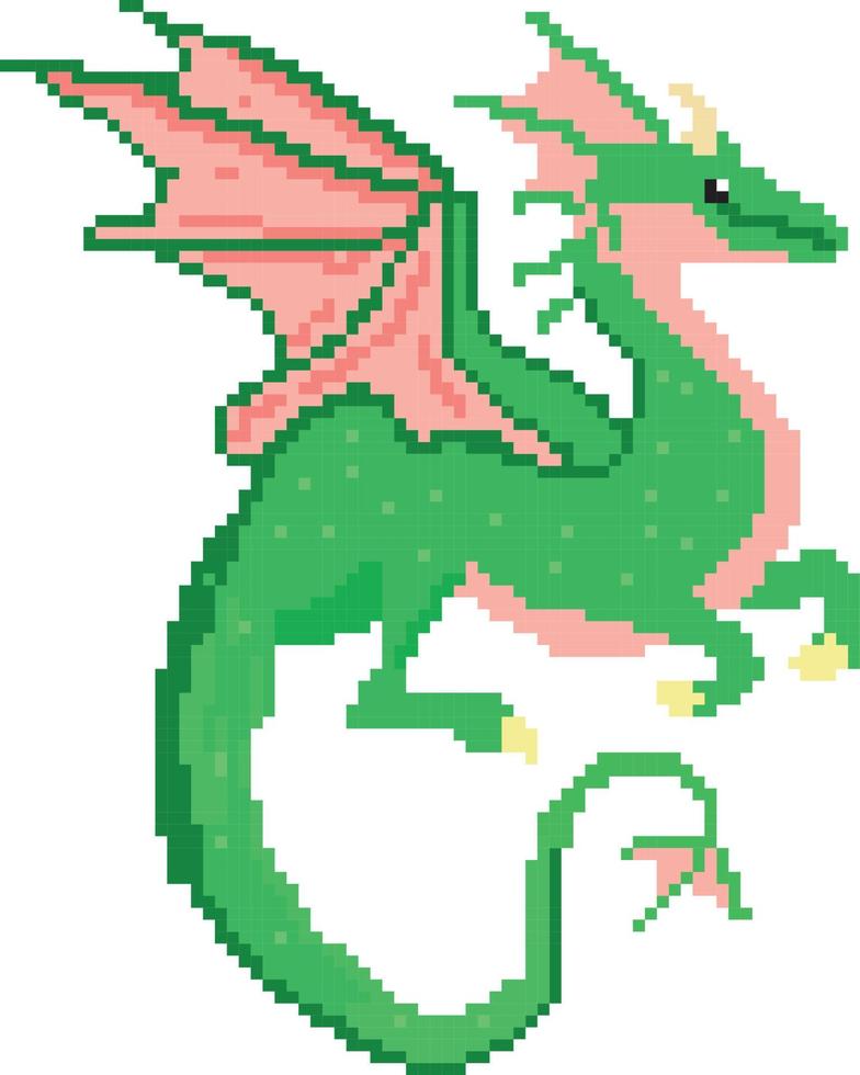 Drago pixelated icona vettore illustrazione disegno, pixel arte impostato isolato volante mostro
