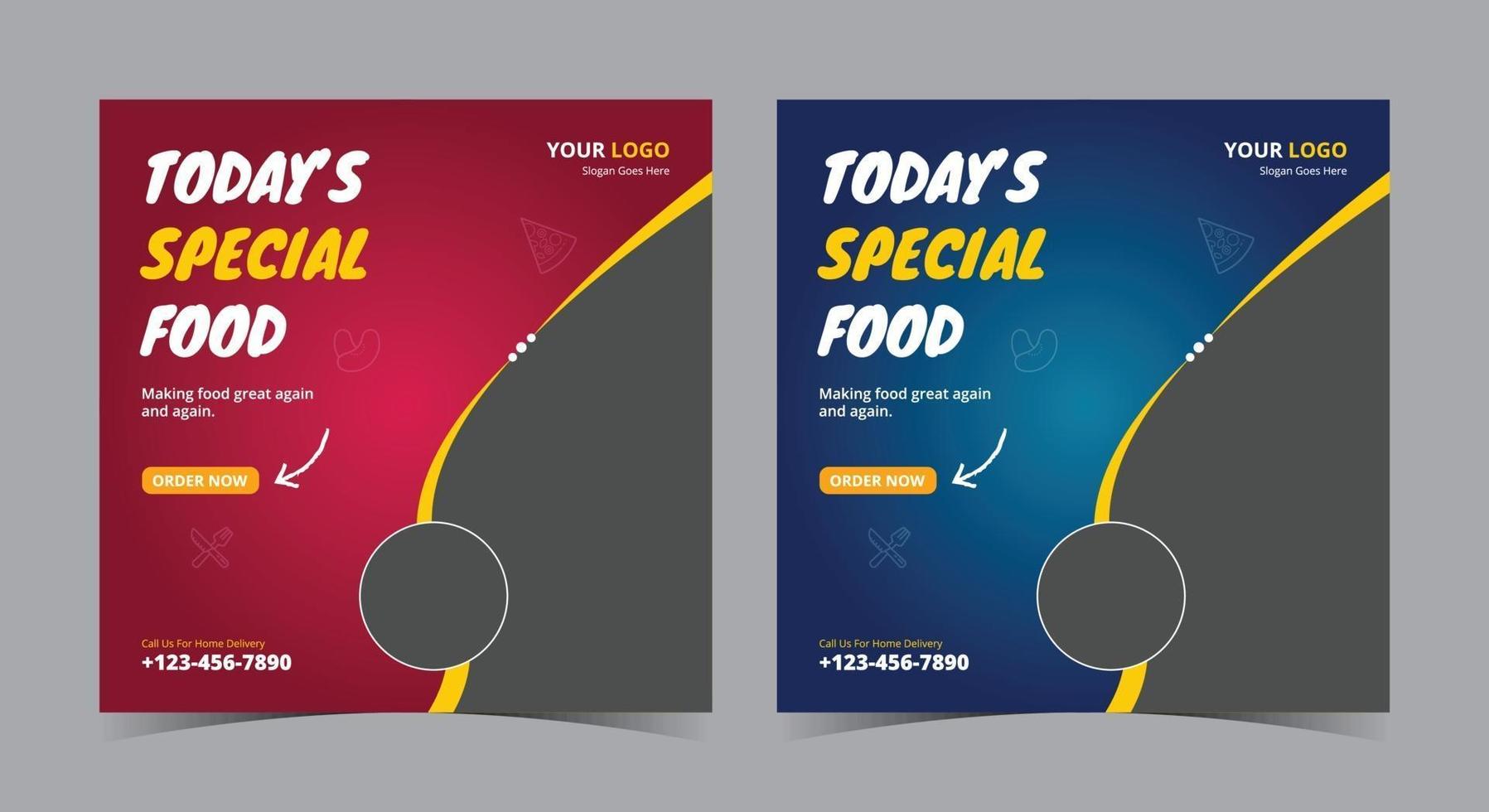 oggi poster di cibo speciale, post sui social media e volantino di cibo vettore