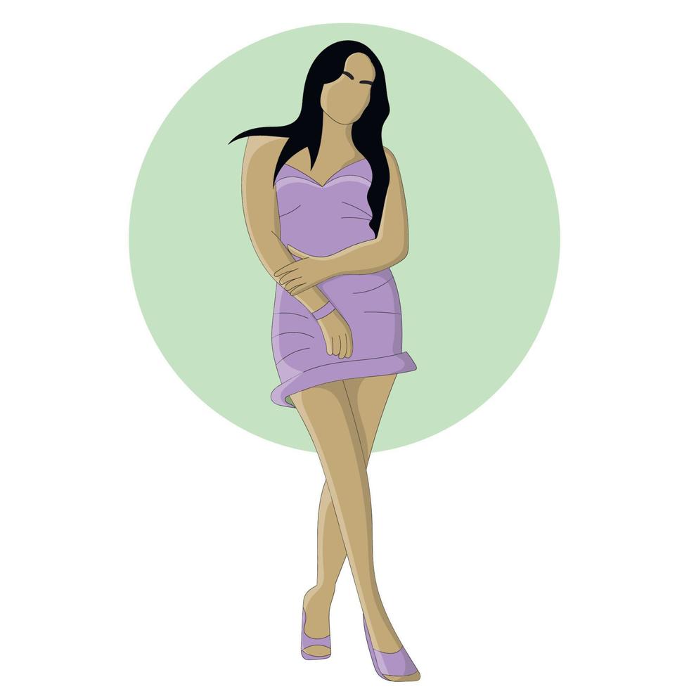 piatto design di ragazza nel viola corto vestito vettore