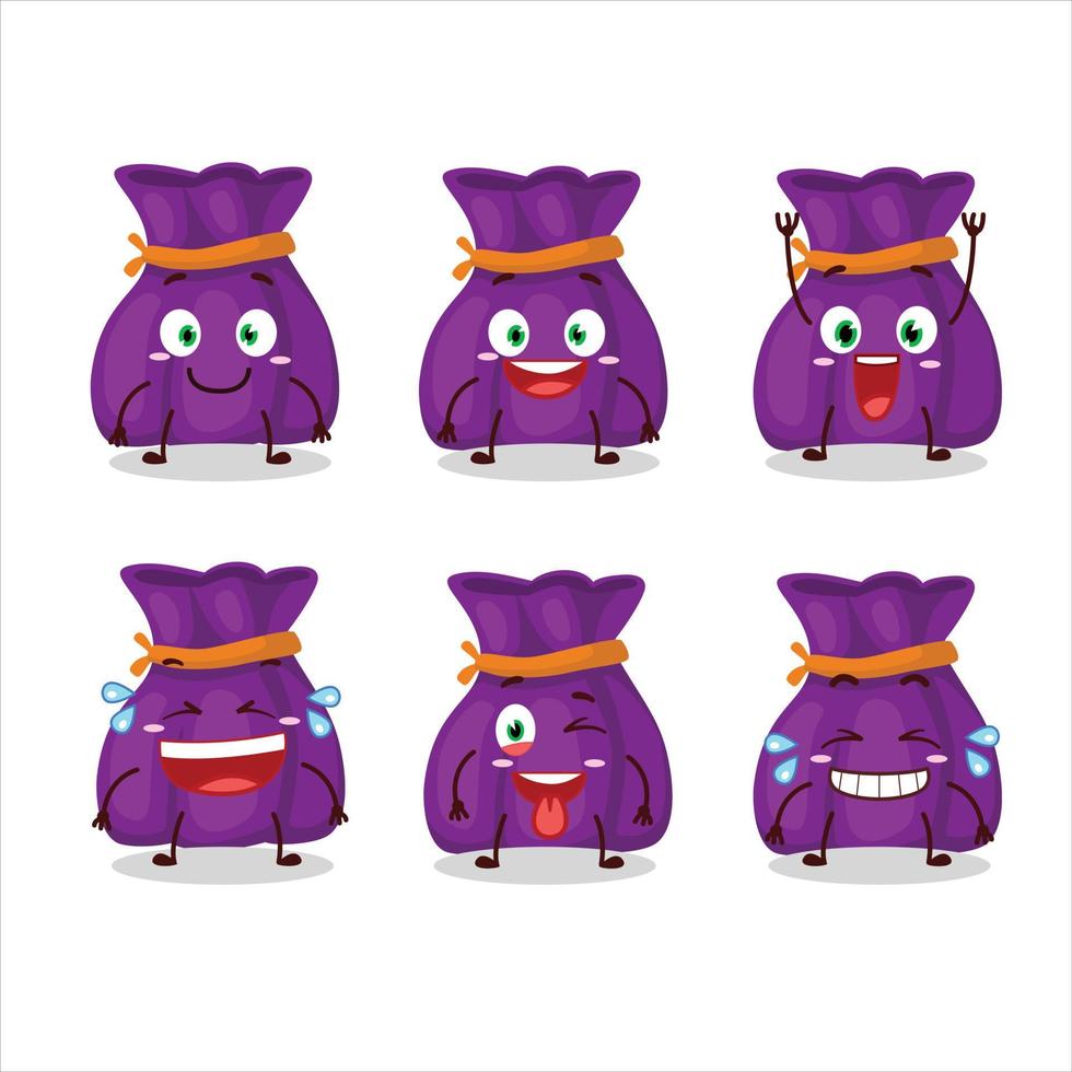 cartone animato personaggio di viola caramella sacco con Sorridi espressione vettore