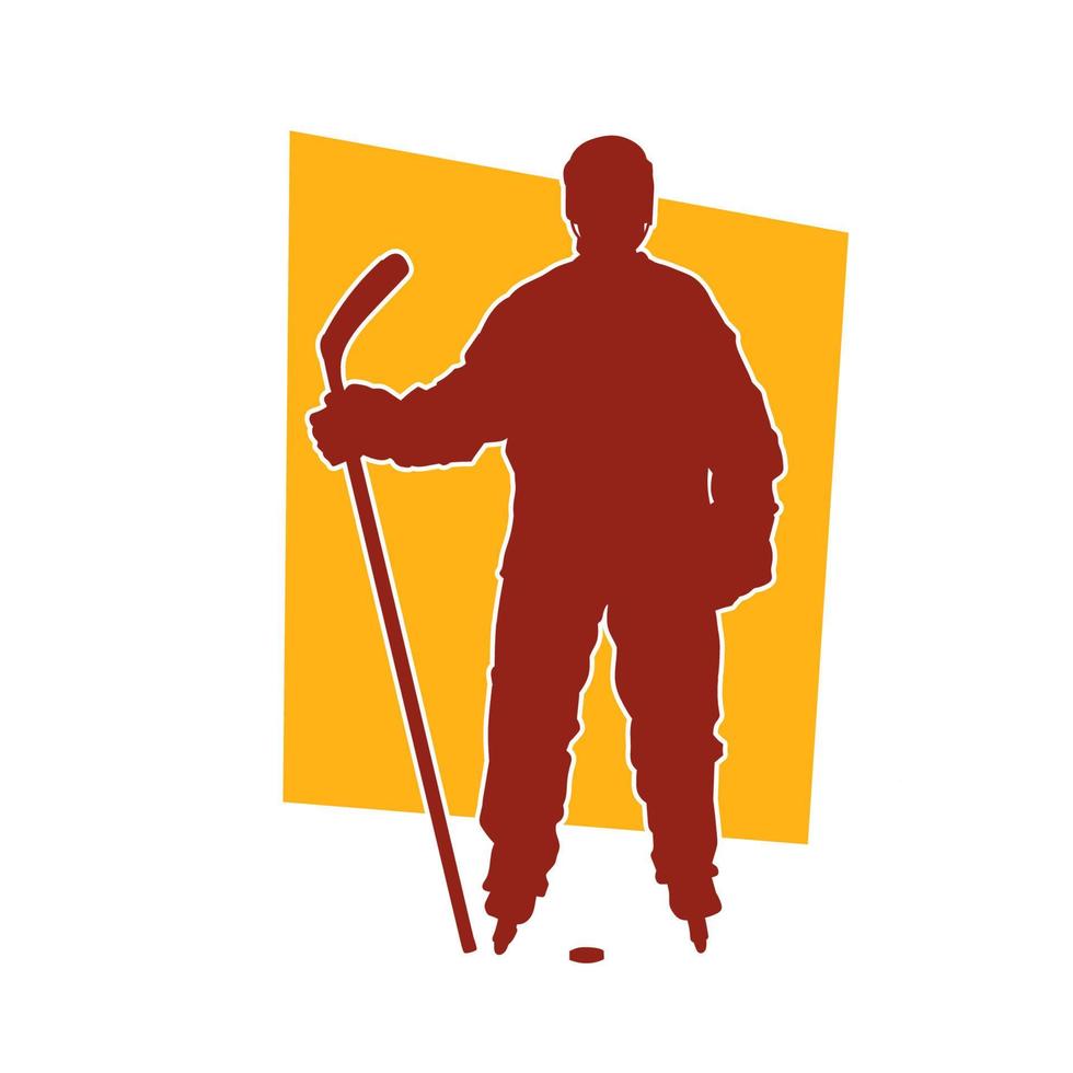 silhouette di un' ghiaccio pattinare hockey giocatore nel azione posa. silhouette di un' inverno hockey sport atleta con il suo hockey bastone attrezzatura. vettore