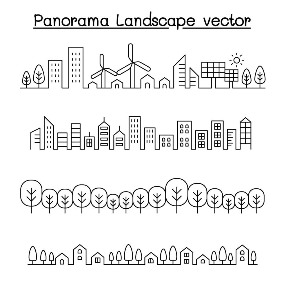 panorama della città in stile linea sottile. progettazione grafica dell'illustrazione di vettore del paesaggio urbano