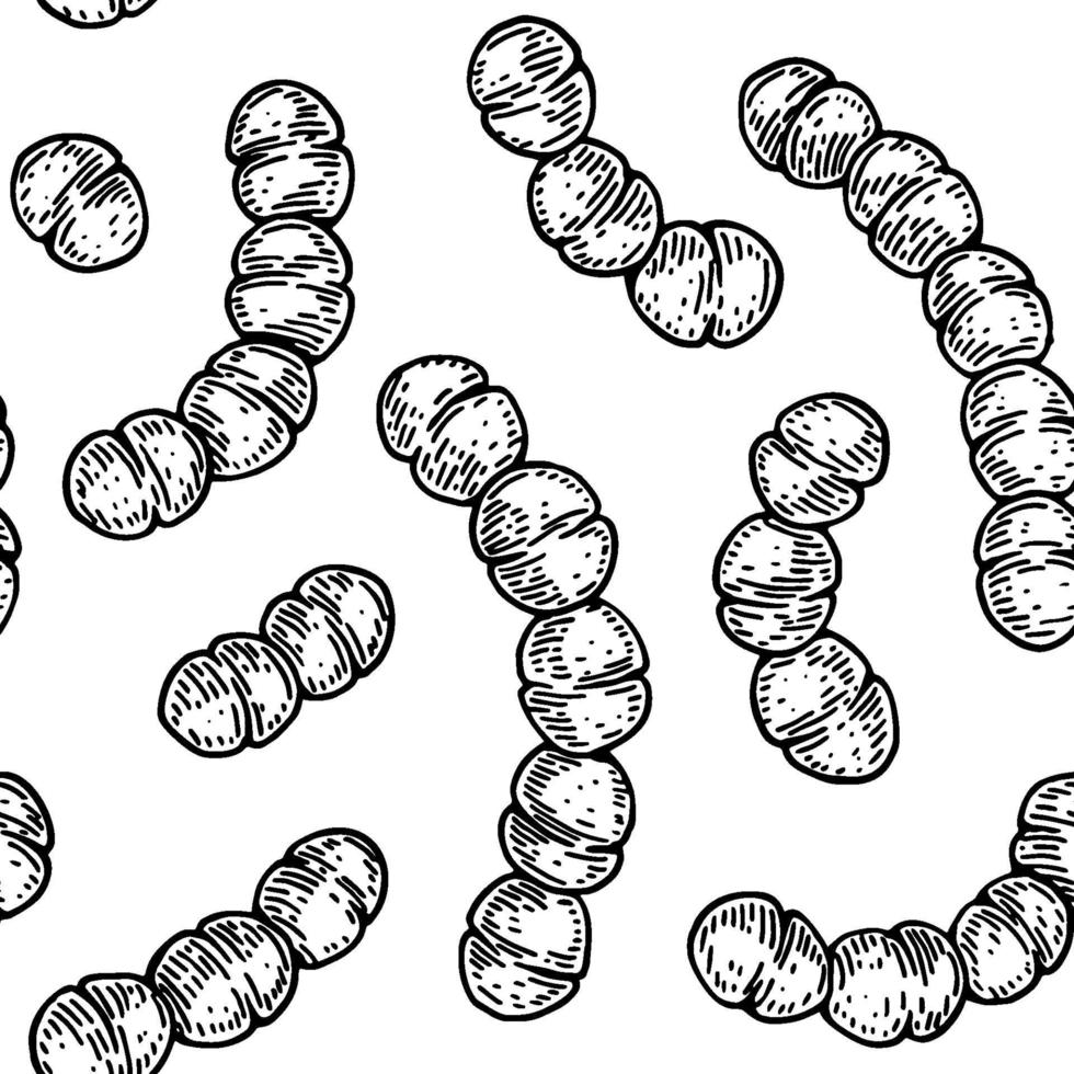 batterio pattern in stile schizzo realistico. sfondo medico disegnato a mano. illustrazione vettoriale