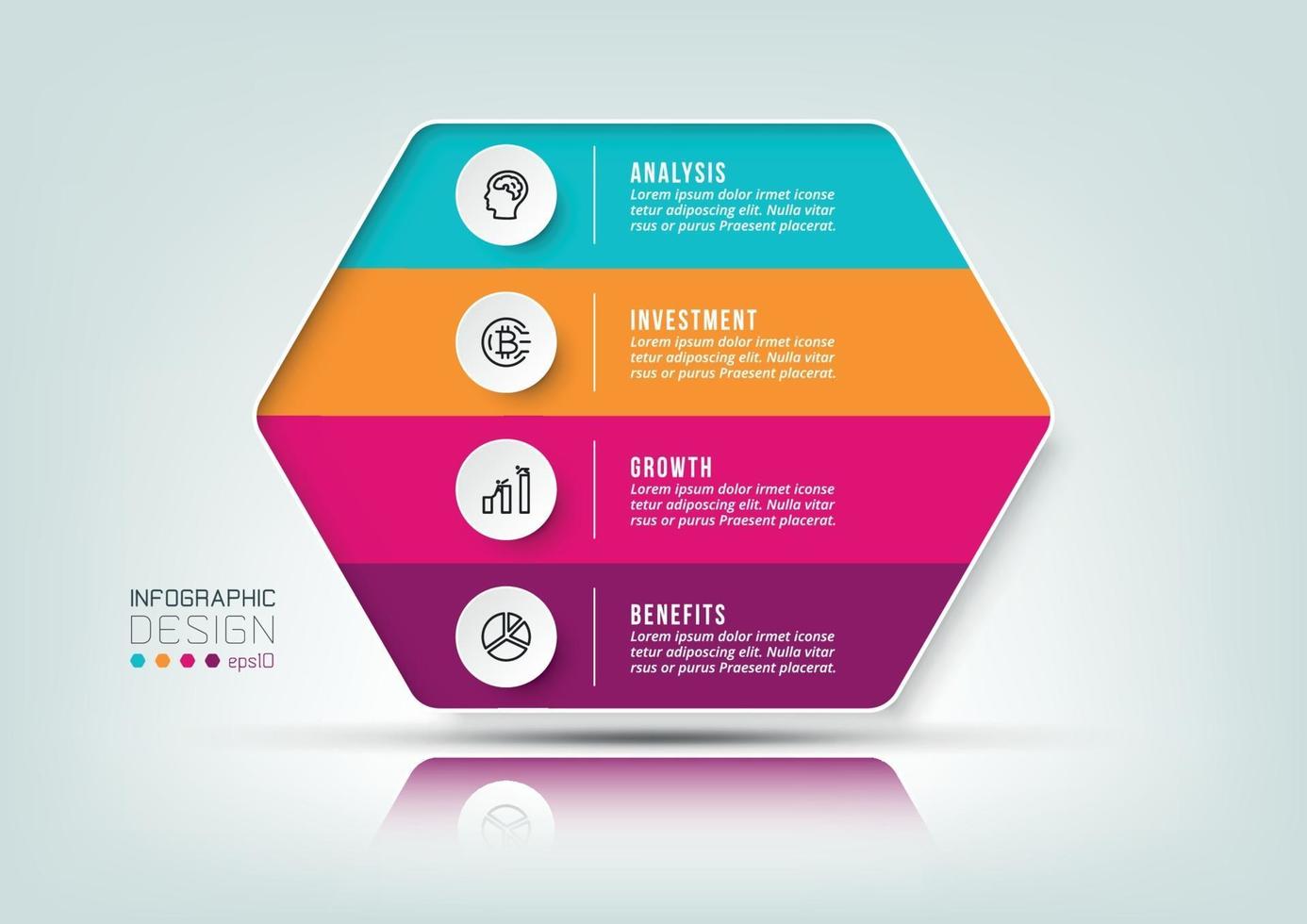 Modello di infografica del flusso di lavoro in 4 fasi. vettore