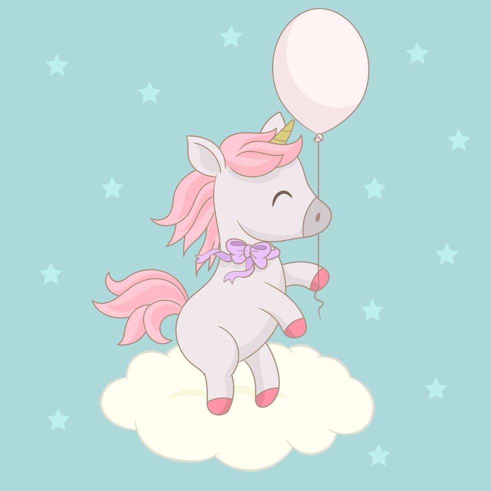 baby unicorn con palloncino vettore