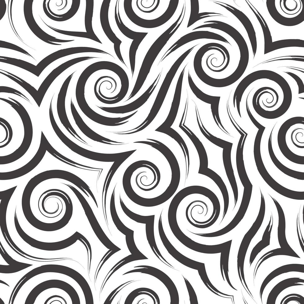 modello vettoriale senza soluzione di continuità di pennellate sotto forma di spirali di linee fluide e riccioli isolati su sfondo bianco.