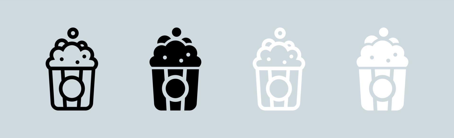 Popcorn icona impostato nel nero e bianca. divertimento segni vettore illustrazione.