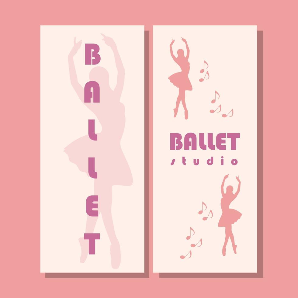 Teatro biglietto design. balletto scuola aviatore modello. ballerina silhouette nel il tutu e pointe scarpa con la farfalla. Marrone e viola carta design. vettore illustrazione