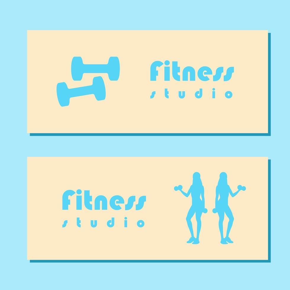 fitness studio scuola aviatore con silhouette di donne nel abbigliamento sportivo in piedi e fare un' allenarsi con manubri su blu sfondo. vettore illustrazione