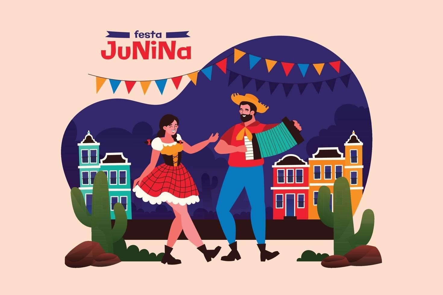 festa junina celebrazione in stile piatto vettore